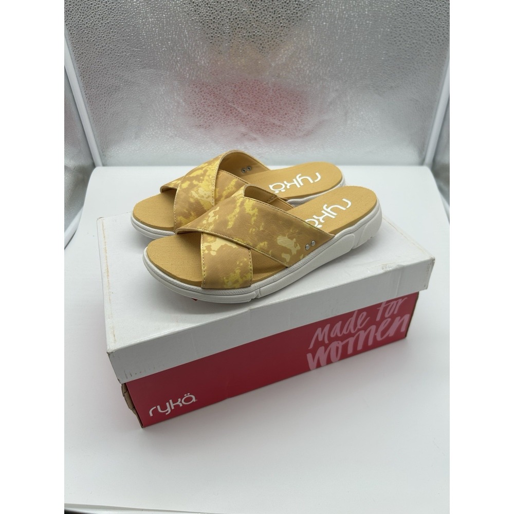 New Ryka Malin Cross Band Slide Sandals Yellow Orchid Comfort Padded Size 6M - Picture 4 of 6